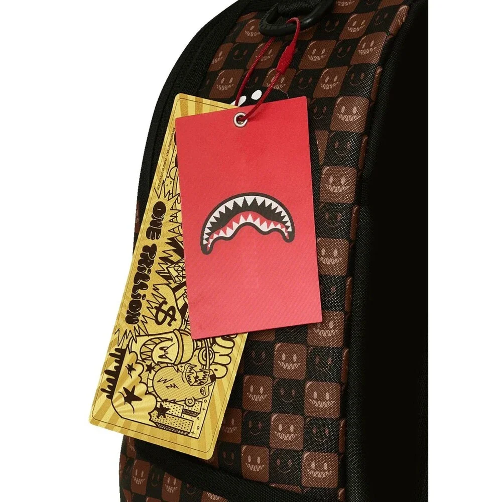 Sprayground Sharks in Paris Backpack Unisex Brown Check Shoulder Straps SPR282